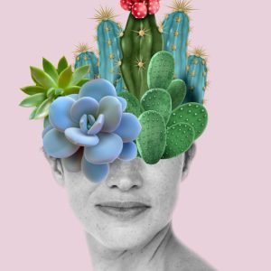 Portrait Lady with Cactus on Head